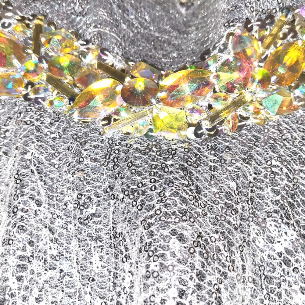 Tony Bowls Le Gala Silver Sequin Rhinestone Pageant Princess Red Carpet Gown 6 - Picture 7 of 14